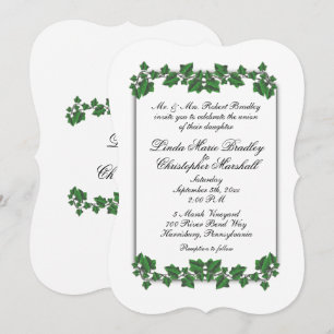 Green Leaves White Wedding Invitation