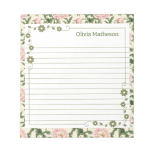 Green Leaves with Pink Floral Borders Notepad