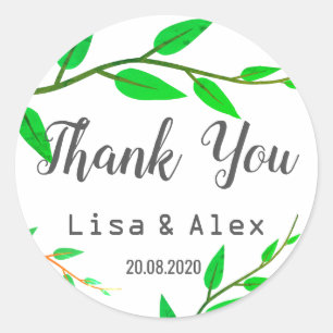 Green Leaves Your Text Thank You Wedding Sticker