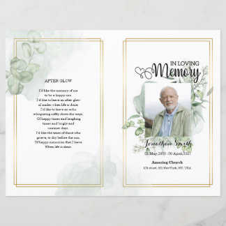 Green leef Funeral Program template