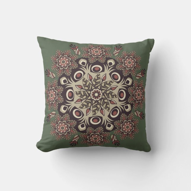 Green/ Lemon Chiffon Reversible Mandala Pillow (Front)