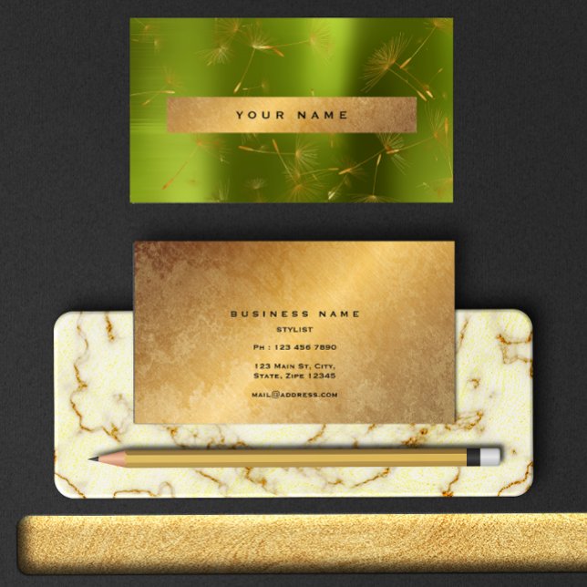 Green Lemon Gold Grungy Dandelion Confetti Vip Business Card (Creator Uploaded)
