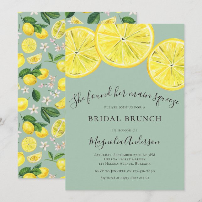 Green Lemons Bridal Brunch Invitation (Front/Back)