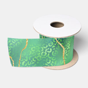 Green Leopard Agate   Glam Abstract Jungle Satin Ribbon