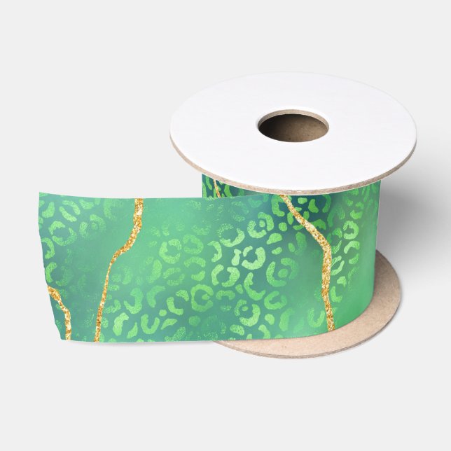 Green Leopard Agate | Glam Abstract Jungle Satin Ribbon (Spool)