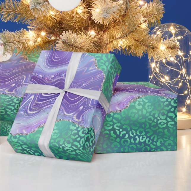 Green Leopard Agate | Glam Abstract Stone Pattern Wrapping Paper (Holidays)