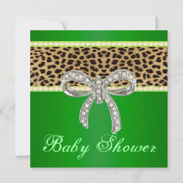 Green Leopard Diamond Bow Baby Shower Invitation (Front)
