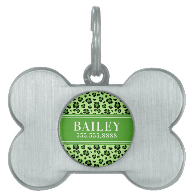 Green Leopard Monogram Framed Pet Tag (Front)
