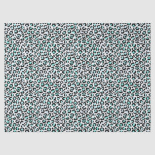 Green Leopard Print on White Decoupage Tissue Paper