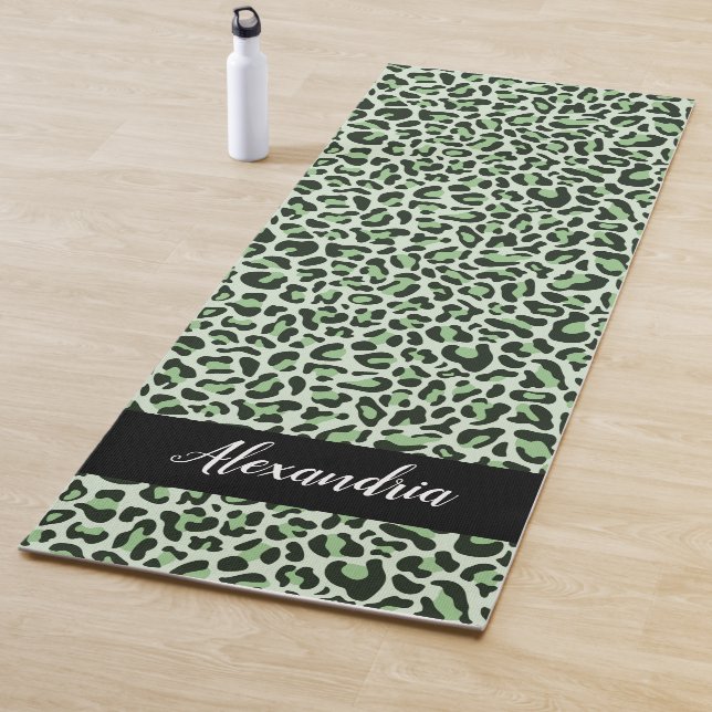  Green Leopard Print Personalised Pilates Yoga Mat (In Situ)