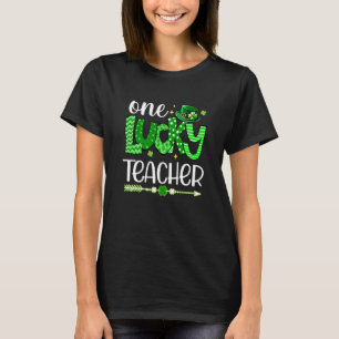 Green Leopard Shamrock One Lucky Teacher St Patric T-Shirt