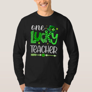 Green Leopard Shamrock One Lucky Teacher St Patric T-Shirt