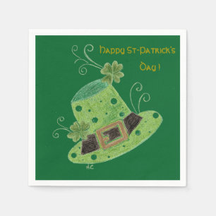 Green leprechaun's hat cocktail paper napkins
