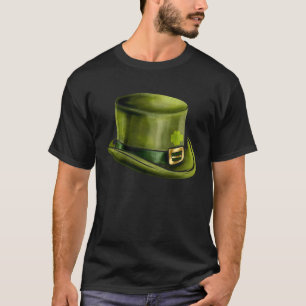 Green Leprechauns Hat Cylinder Shamrock On St Patr T-Shirt