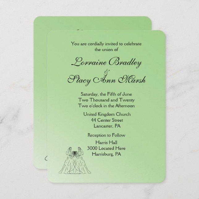 Green Lesbian Wedding Invitation (Front/Back)