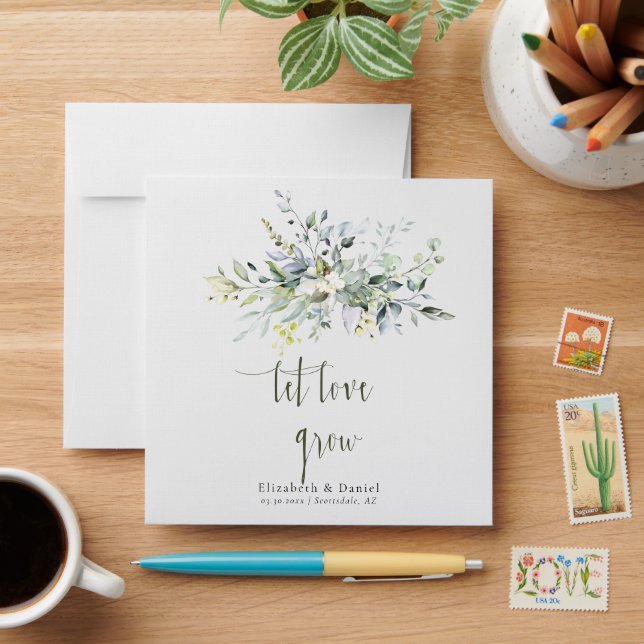 Green Let Love Grow Wedding Garden Seed Packet  Envelope (Desk)