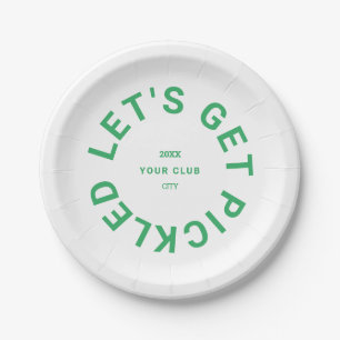 Green Let's Get Pickled Crest Pickleball Paper Plate