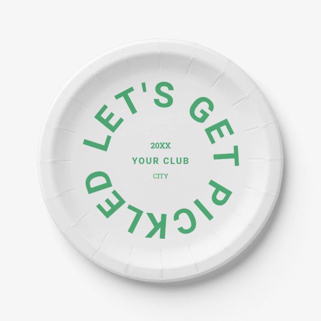 Green Let's Get Pickled Crest Pickleball Paper Plate (Front)