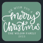 Green Lettering Calligraphy Family  Square Sticker<br><div class="desc">Colourful Merry and Bright Family</div>