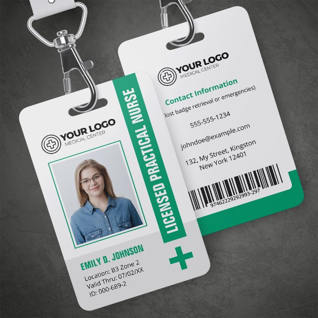Green Licensed Practical Nurse LPN Photo Barcode ID Badge (Creator Uploaded)
