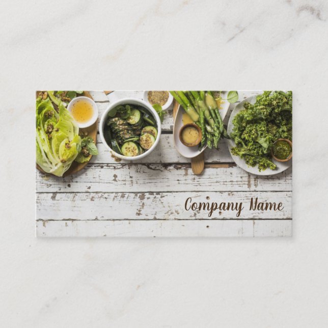 Green Lifestyle Salad Restaurant Vegetarian Food Business Card (Front)