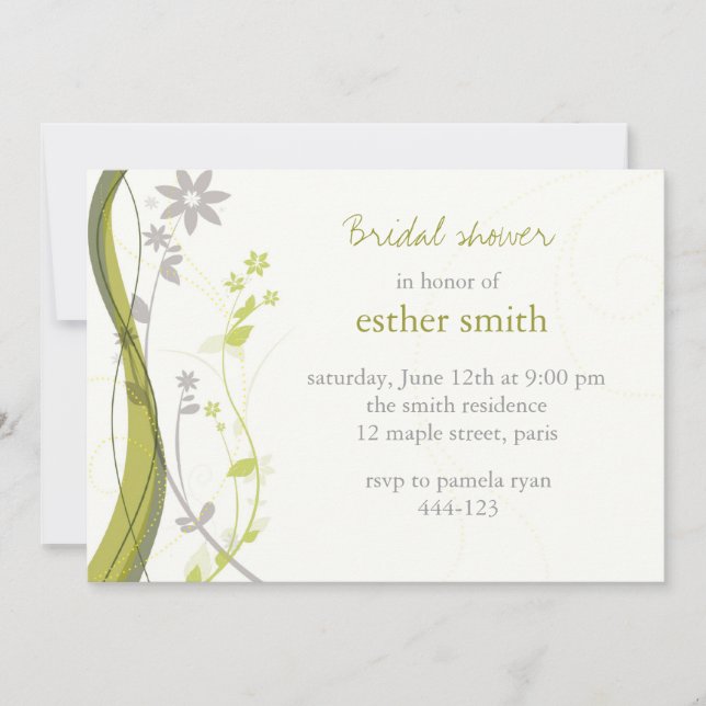 Green & light grey floral charm invitation (Front)