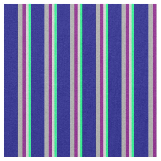 Green, Light Grey, Purple, Dark Grey, and Blue Fabric (Close Up)