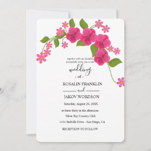 green & light magenta floral wedding invitation