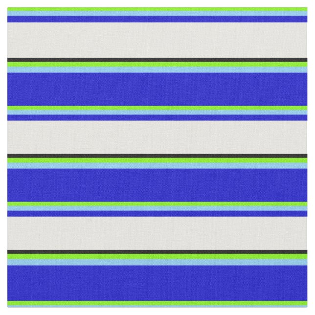 Green, Light Sky Blue, Blue, White, and Black Fabric (Close Up)