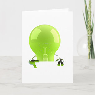 Green Lightbulb With Arms Greeting Cards