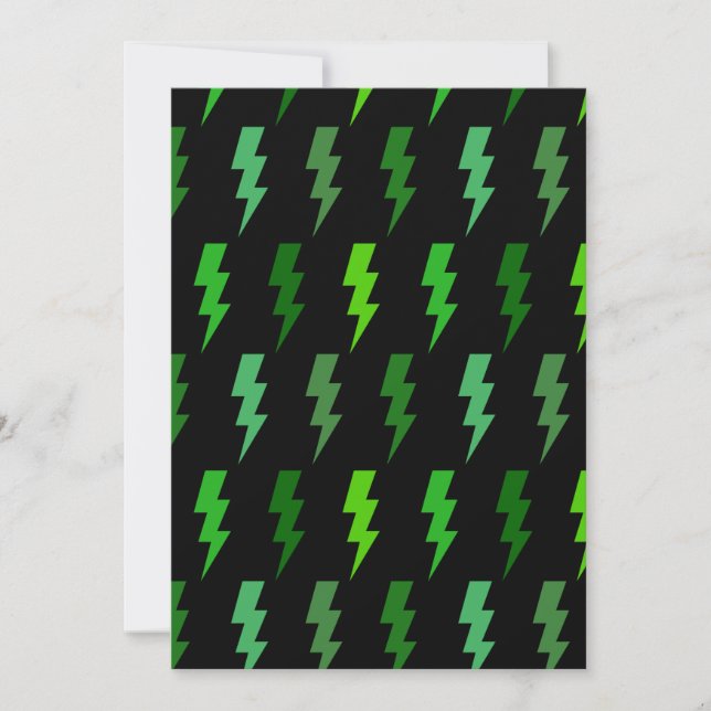 Green Lightning Bolt Electric Storm Thunder Invitation (Front)