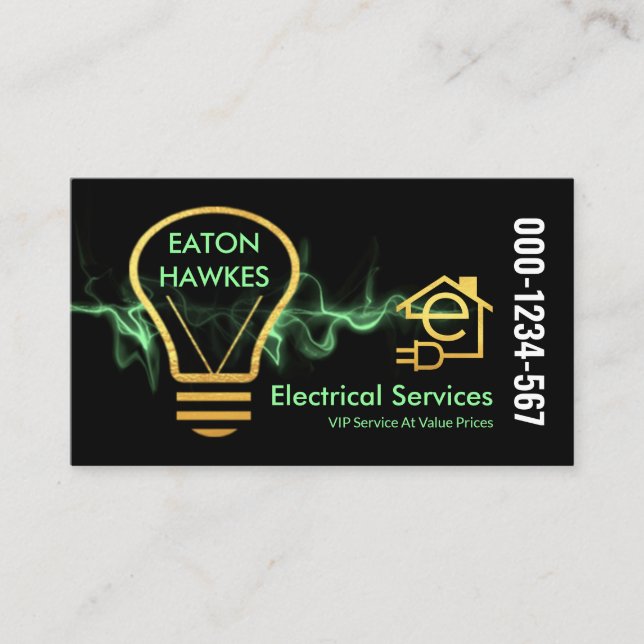 Green Lightning Powers Electric Bulb Business Card (Front)