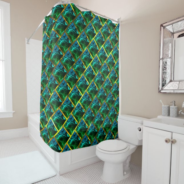 Green like emerald under a golden grating? shower curtain (In Situ)