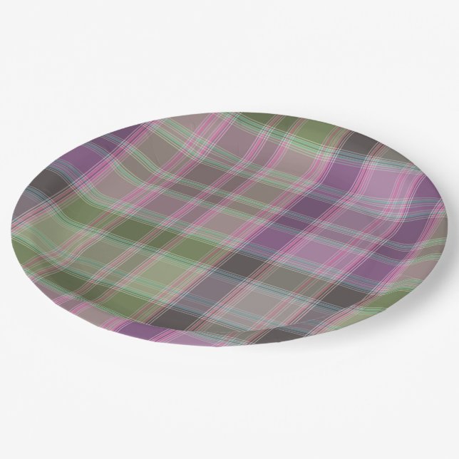 Green, lilac classic tartan.  paper plate (Angled)