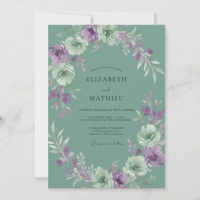Green Lilac Floral Wedding Invitation (Front)