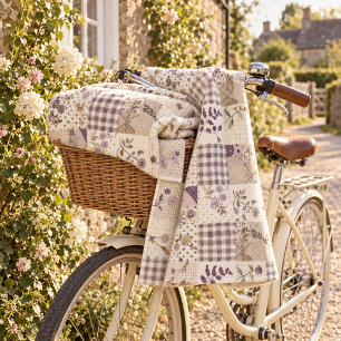 Green Lilac Quilt Patchwork Gingham Cottagecore Fleece Blanket