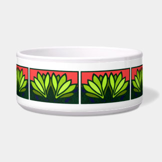 Green Lily Flower Pattern Ceramic Dog Bowl