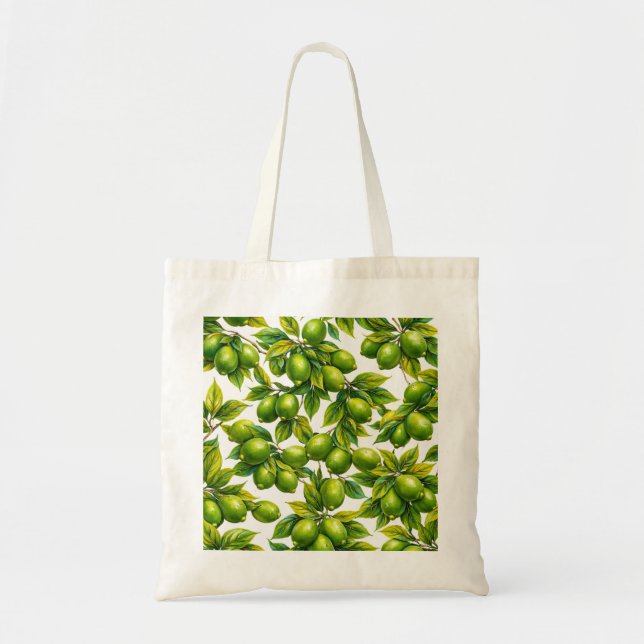 Green Lime Citrus Botanical Pattern Tote Bag (Front)