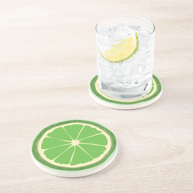 Green lime citrus fruit slice   coaster (Side)