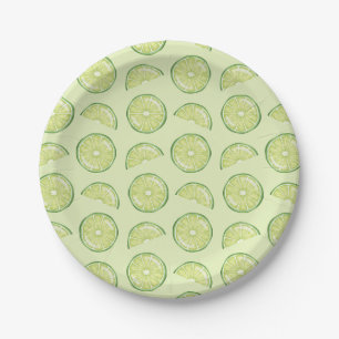 Green Lime Citrus Fruit Slices Illustrated Pattern Paper Plate