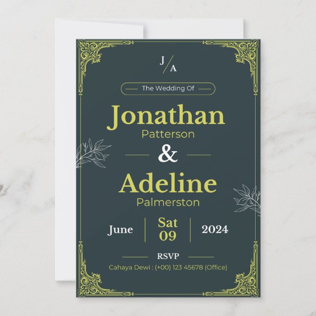 Green Lime Elegant Wedding Invitation (Front)