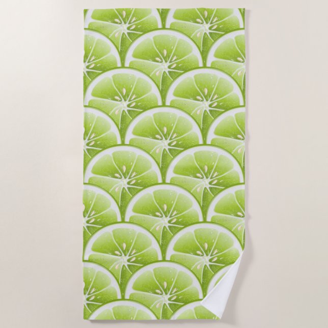 Green Lime Fruit Slice Beach Towel (Front)