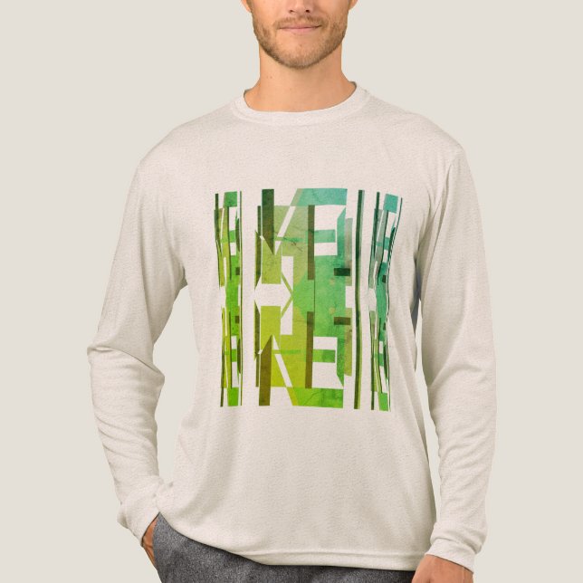 Green Lime Olive Patterned MCM Look Abstract Art Tri-Blend Shirt (Front)