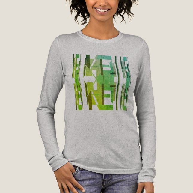 Green Lime Olive Patterned MCM Look Abstract Art Tri-Blend Shirt (Front)