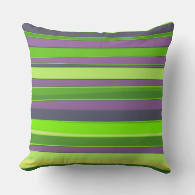 Green Lime Purple Abstract Stripes Cushion (Front)