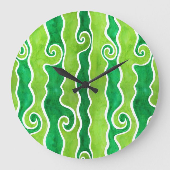 Green Lime Waves Large Clock (Front)