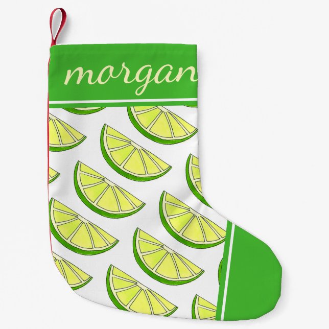 Green Lime Wedge Florida Citrus Fruit Slice Small Christmas Stocking (Front)