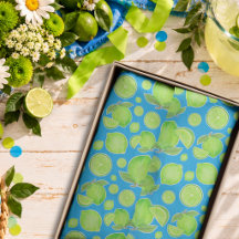 Green Limes on Blue Playful Citrus Pattern