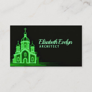 Green Line Art Church on Black Business Card