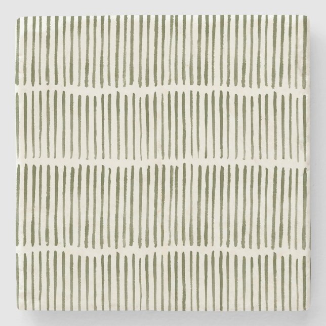 Green Line Stripes Stone Coaster (Front)